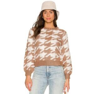 ☀️NWT Line & Dot x Revolve Houndstooth Plush Sweater Fleece Cream Brown Womens L